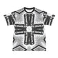 Men's Black & White Kaleidoscope Cross Pattern All Over Print All Over Print Ribbed Collar T-Shirt