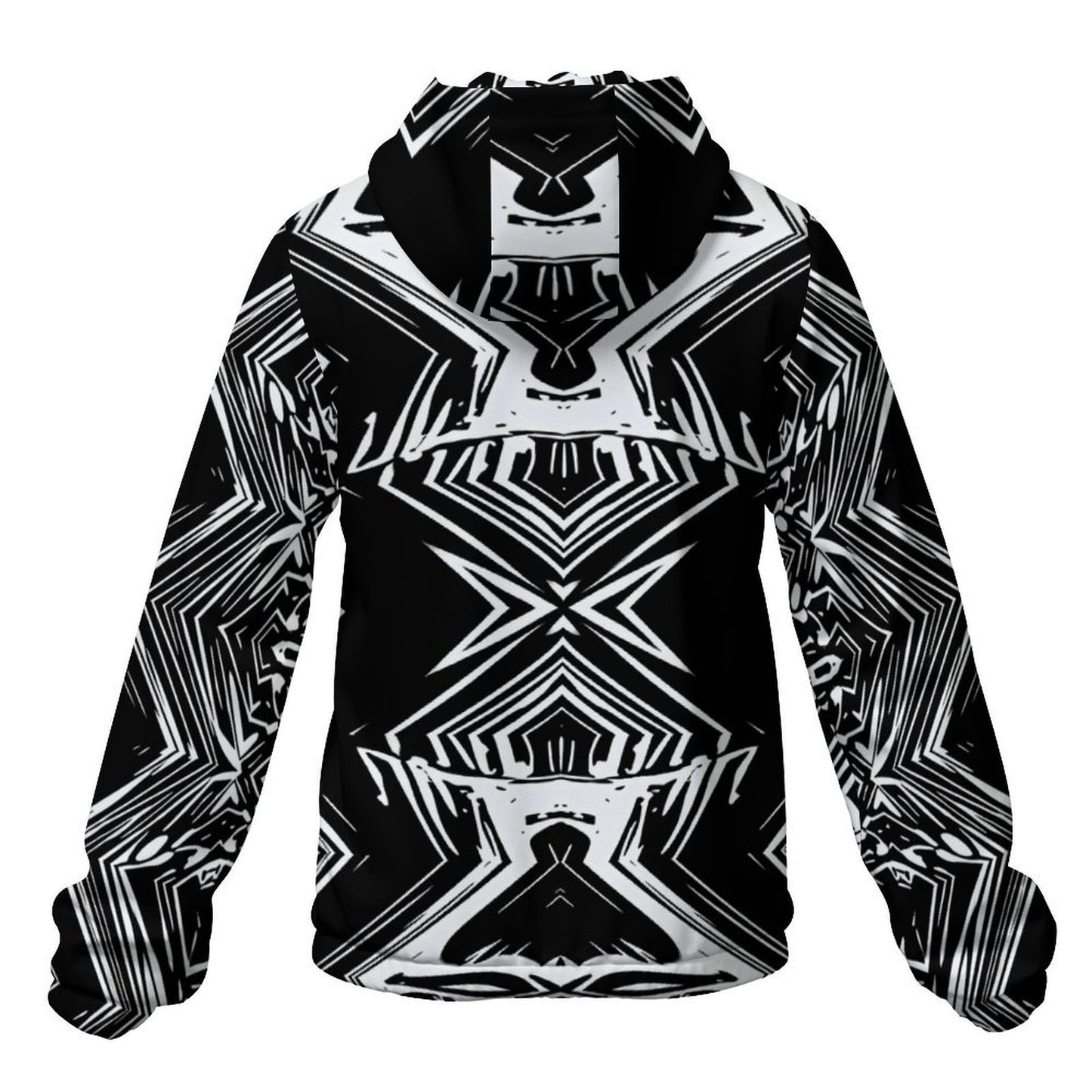Men's Black & White Geometric Pattern All-Over Print Hooded Windbreaker Jacket
