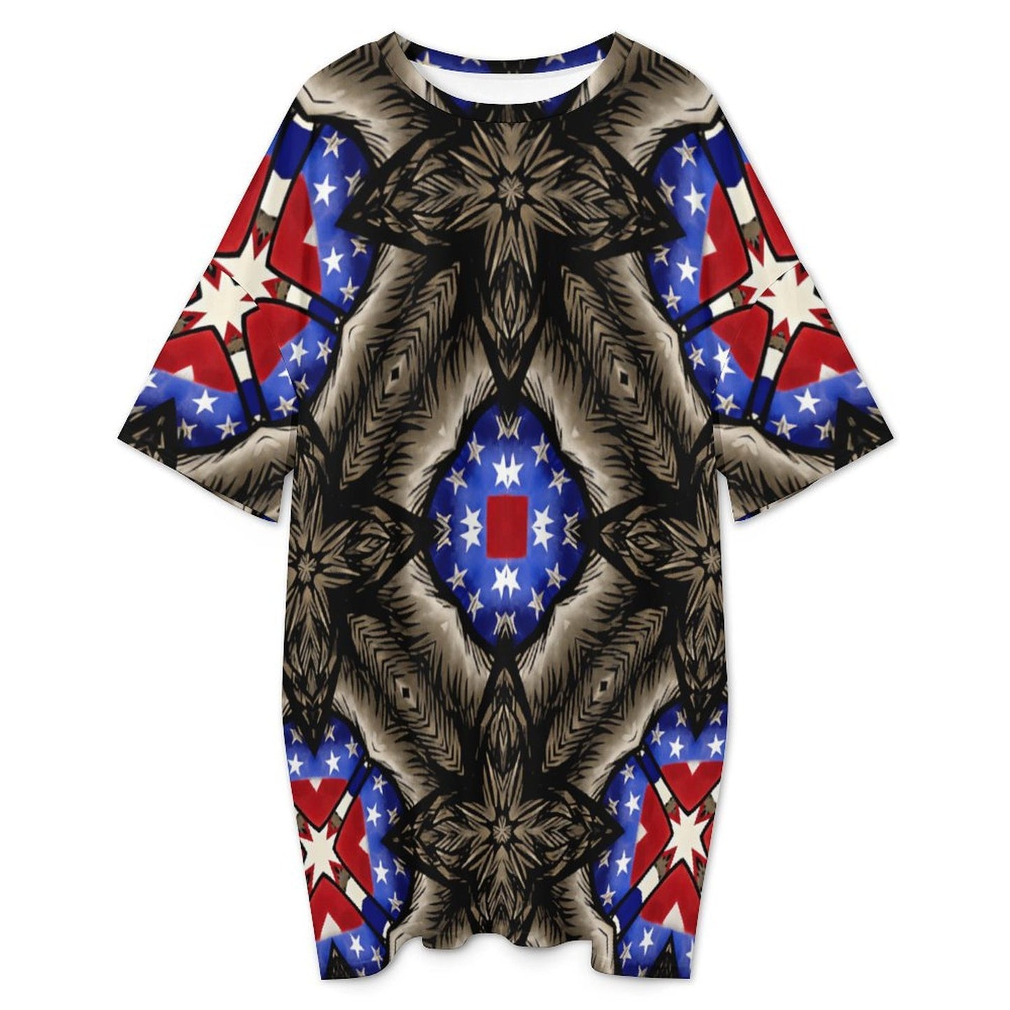 Women's Patriotic Kaleidoscope Kaleidoscope Pattern All-Over Print Oversized T- Shirt Loungewear