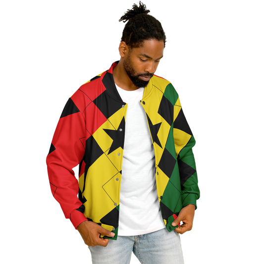 Men's Ghana Flag & Black Star Pattern All-Over Print Baseball Jacket