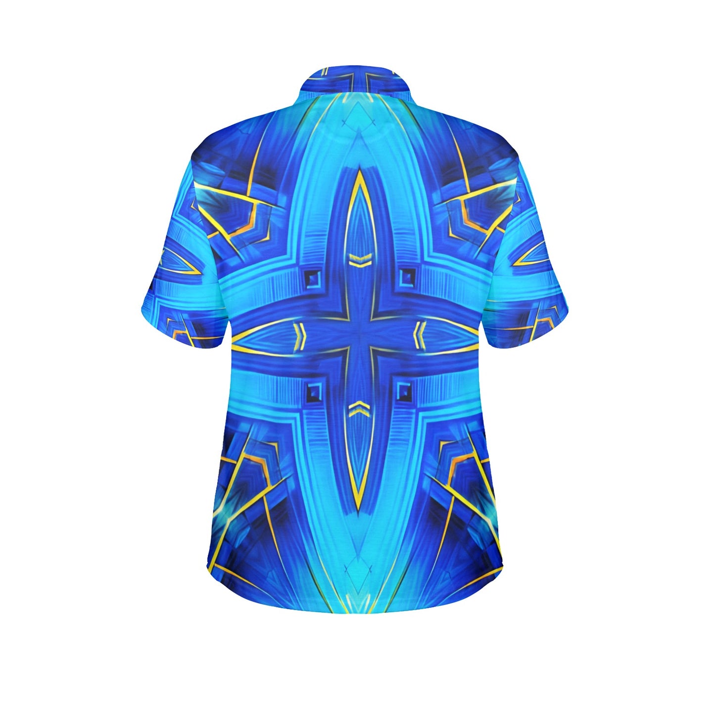Women Vibrant Blue Geometric All-Over Print  Polo Shirt