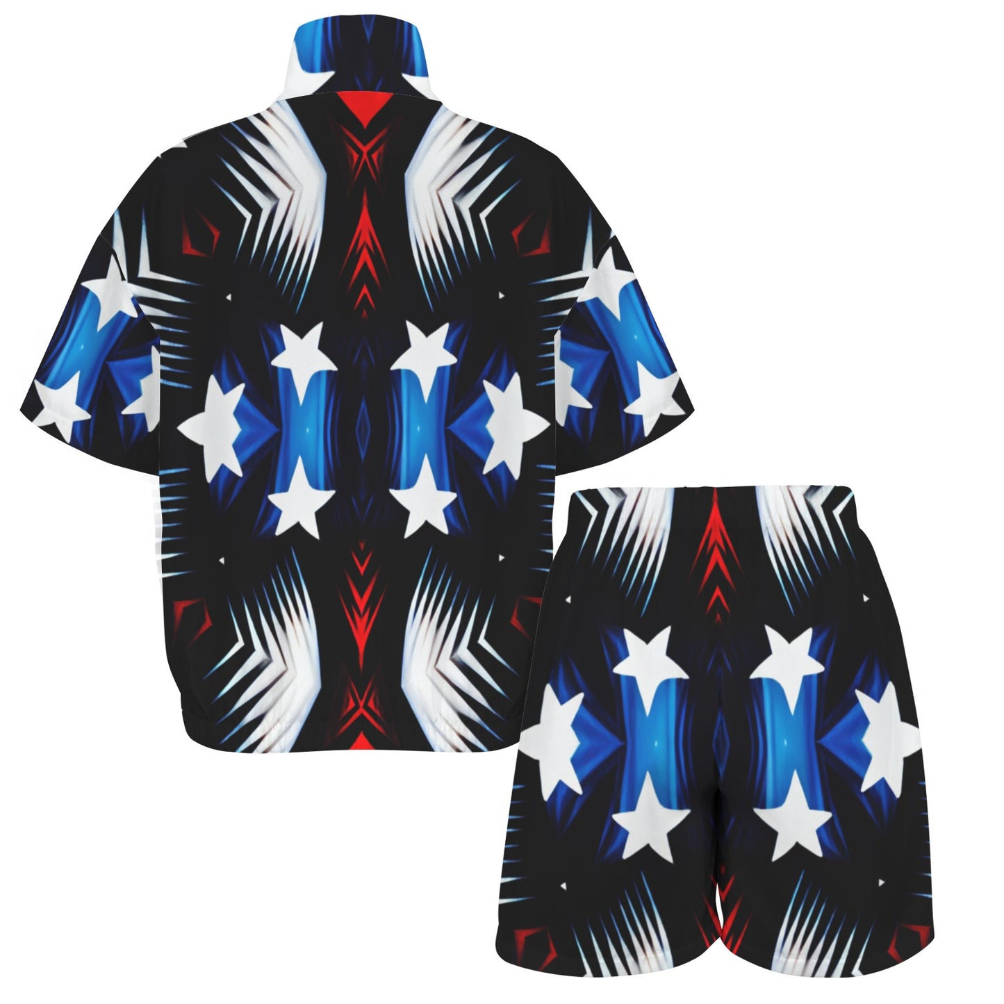 Women's Patriotic Starburst Pattern All-Over Print Men's All Over Print Windbreaker Short Set