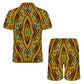 Men's Bold African Kente Inspired Pattern All-Over Print Zip-Up Polo Set