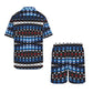 Men's Black Blue & Red Abstract Pattern All Over Print Hawaiian Shirt & Shorts Set