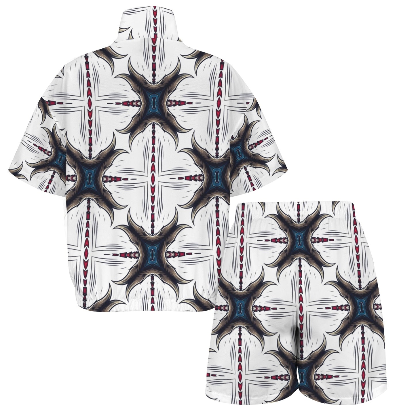 Women's Kaleidoscope Geo Pattern All-Over Print Windbreaker Short Set