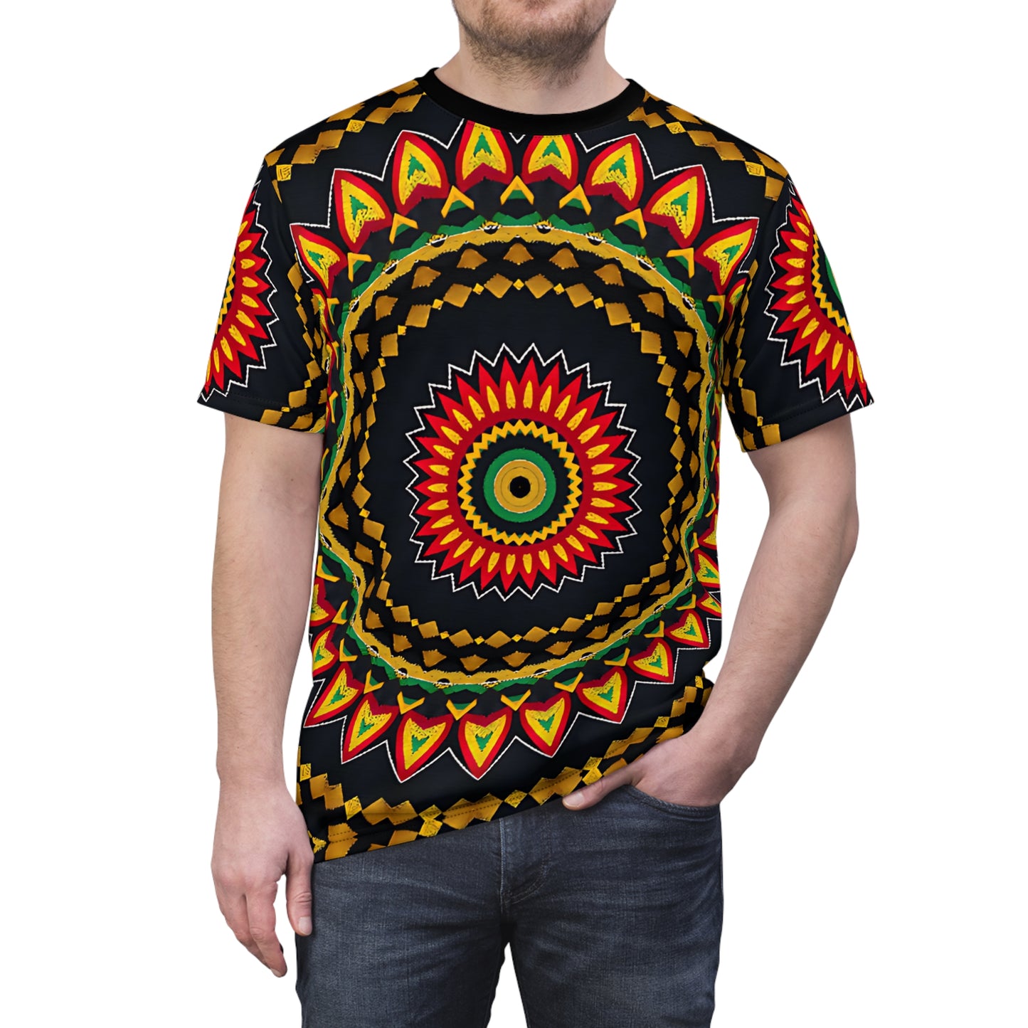 Men's Yellow Green Red Circular Pattern All-Over Print Tee
