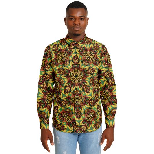 Men's Vibrant Geometric Pattern Spread Collar Long Sleeve Button-Down All Over Print Shirt.