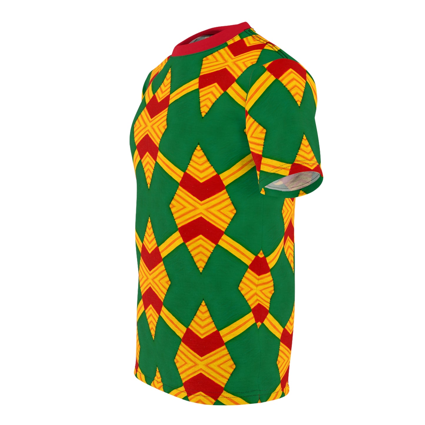 Men Bold Green, Red & Gold African Kente-Inspired Pattern  All-Over Print Tee