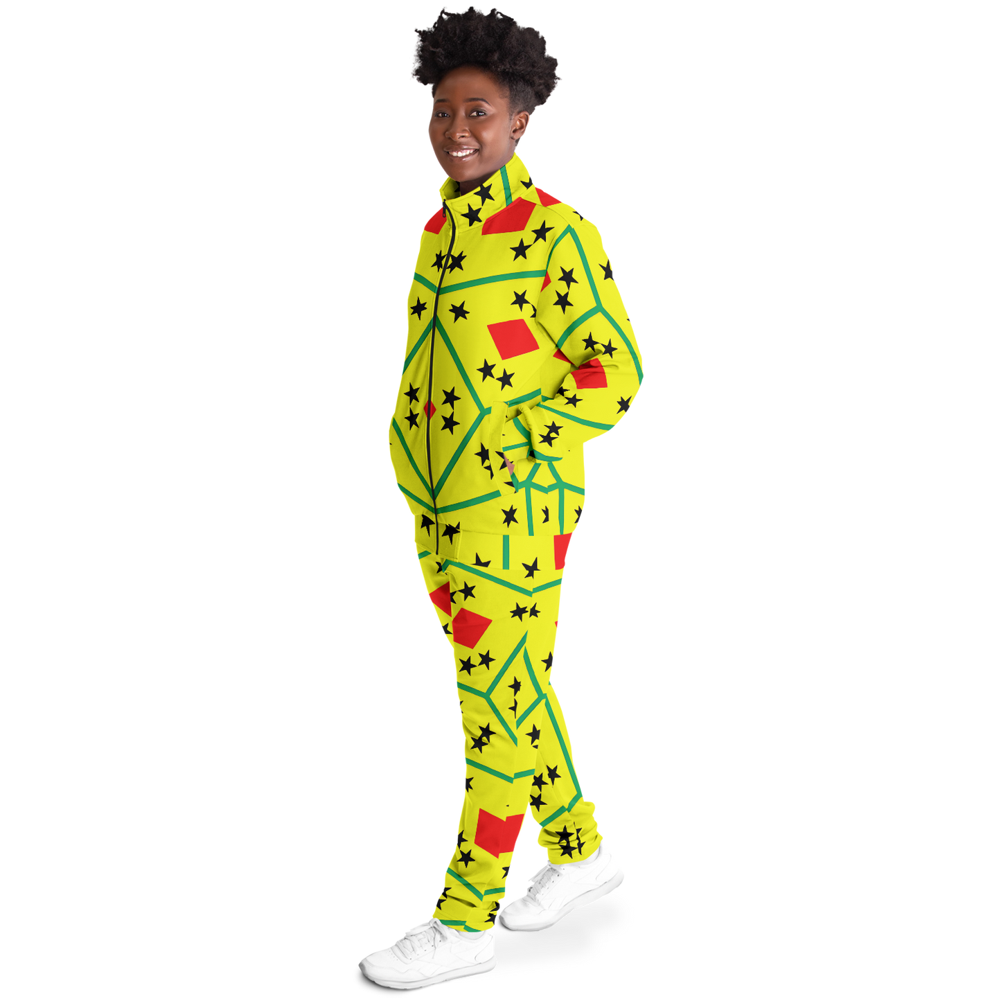 Women's Red Yellow Green Black Stars Track Jacket and Pants