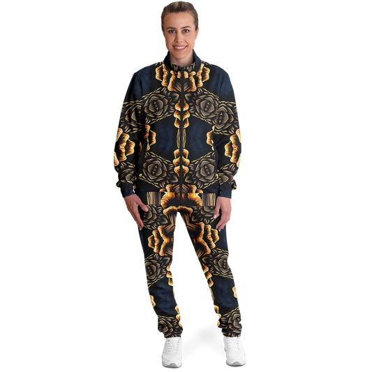 Women's Geometric Gold & Black Pattern Track Jacket and Pants