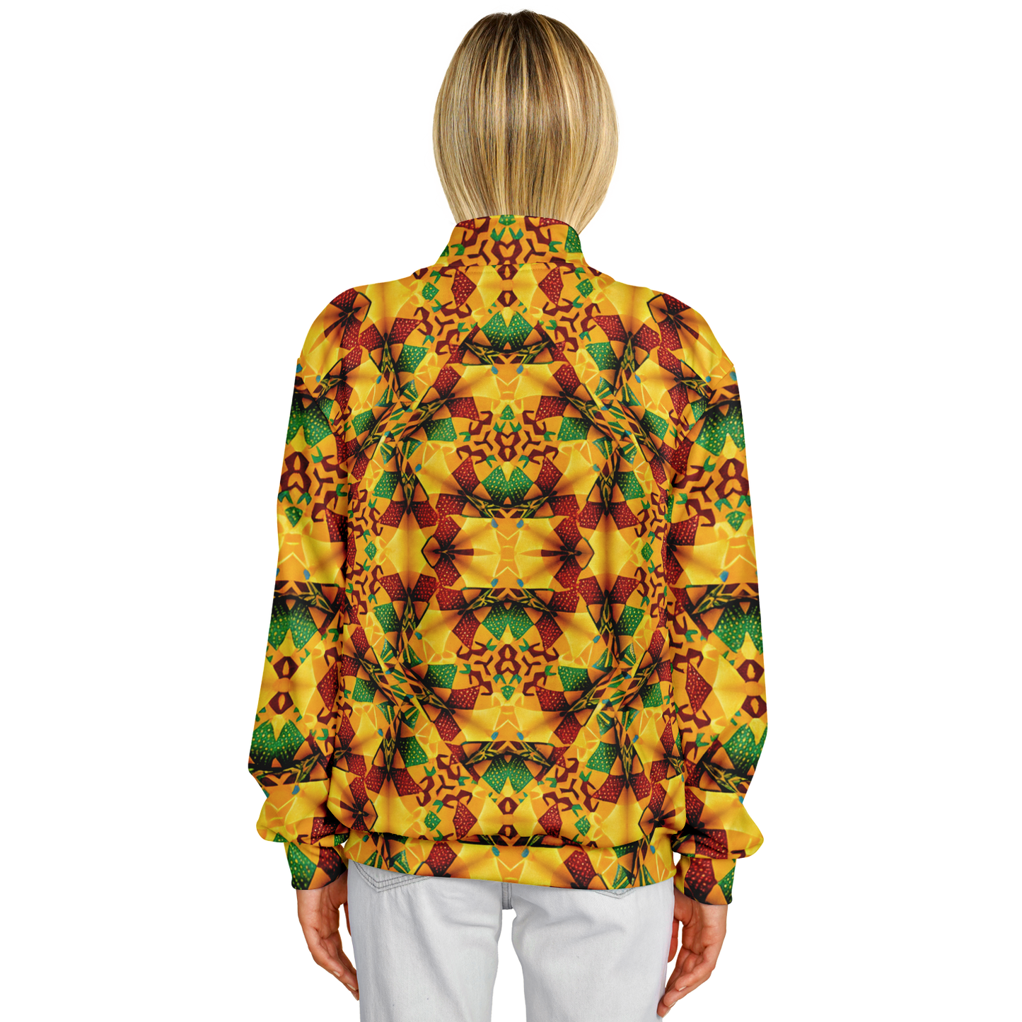 Women's Vibrant African Kente Geometric Pattern All Over Print Baseball Jacket