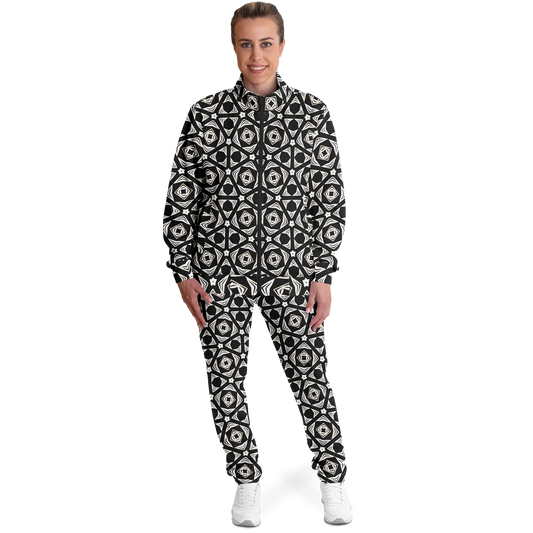 Women's Black Geometric Pattern Track Jacket and Pants