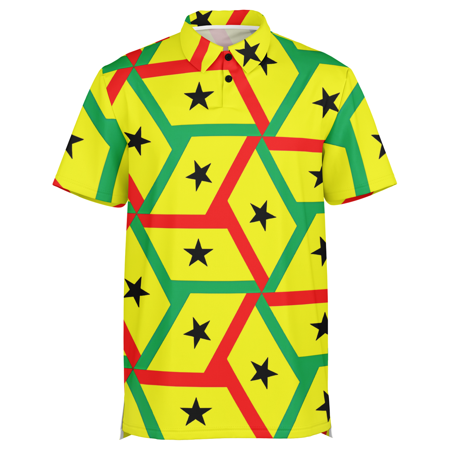 Men's Red Yellow Green Black Stars Polyester Polo Shirt