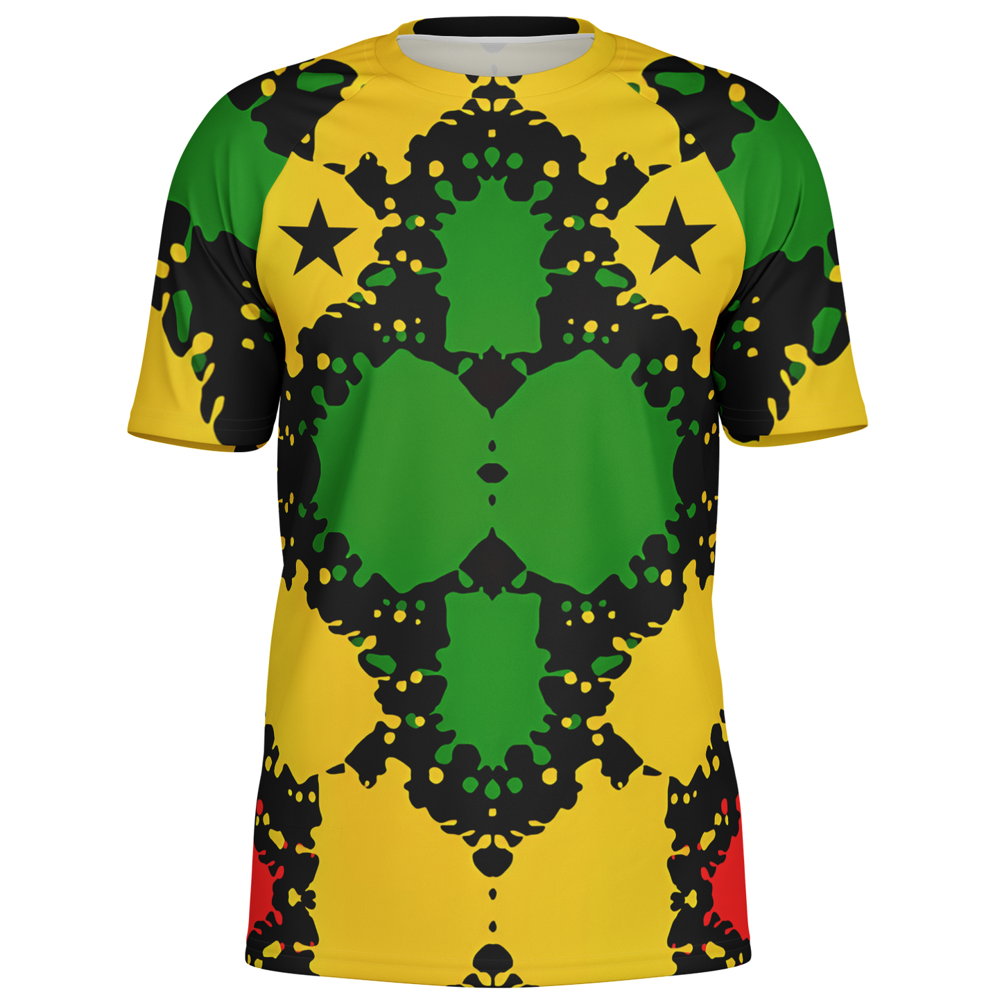 Men Bold Red Yellow Green & Black Star Geometric Pattern All Over Print Soccer Jersey
