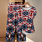 Women's Patriotic Star Kaleidoscope Pattern All-Over Print Side-Tie Short Sleeve Top & Wide-Leg Pants Set