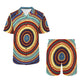 Men's Retro Radiant Circle Pattern All-Over Print Hawaiian Shirt & Shorts Set