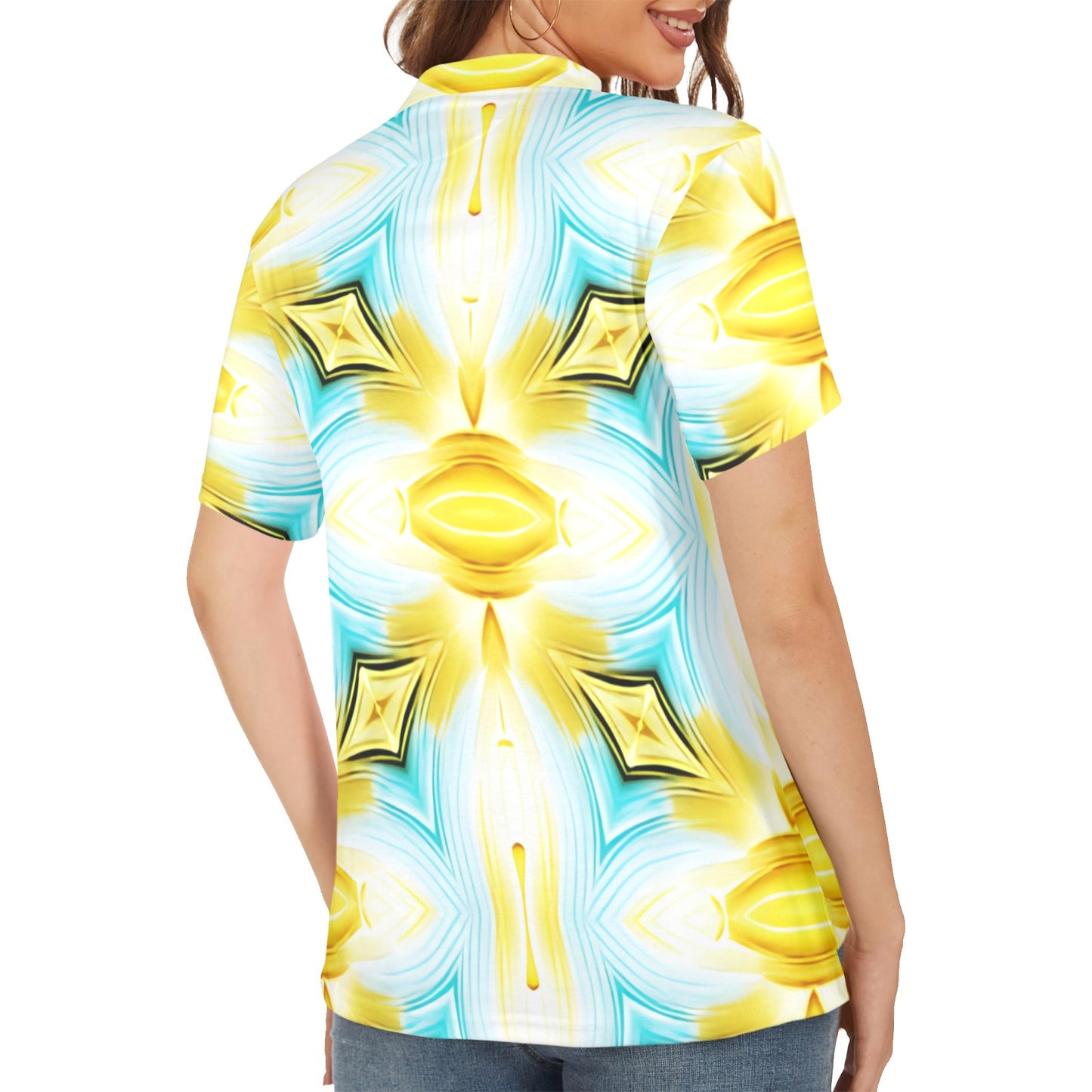 Women's Vibrant Kaleidoscope Geo Pattern All-Over Print  Polo Shirt