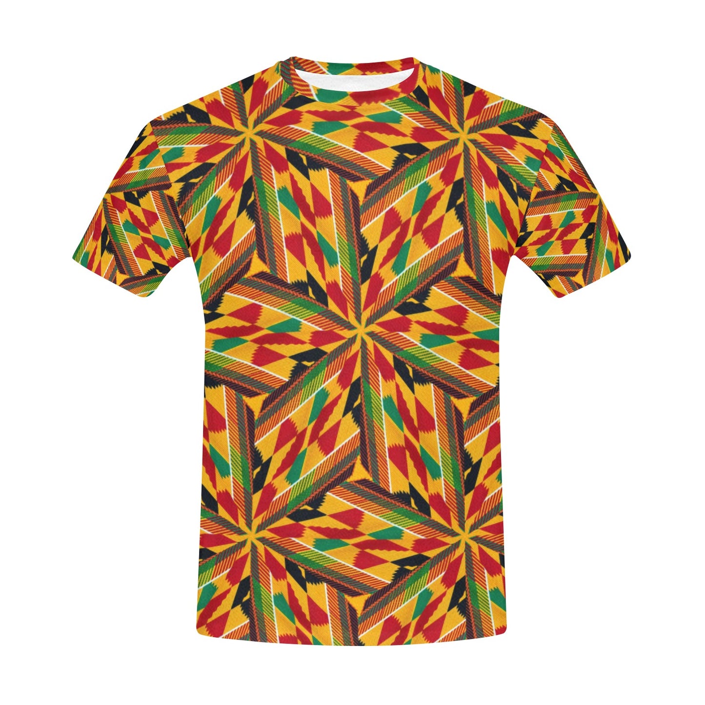 Men's Vibrant African Kente Geometric All-Over Print All Over Print Crew Neck T-Shirt