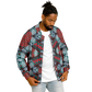 Men's Red, Green & White Teal Aztec Geo Pattern All-Over Print Baseball Jacket