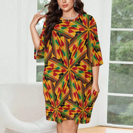Women's Vibrant African Kente Geometric All-Over Print Oversized T- Shirt Loungewear