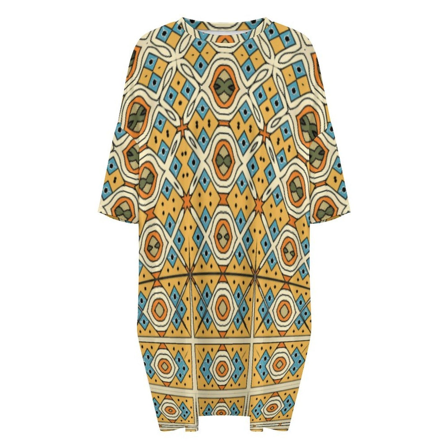 Women's Retro Geometric Tile Pattern All Over Print Oversized T- Shirt Loungewear