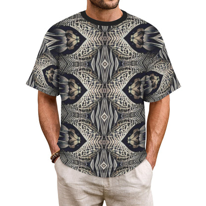 Men's Monochrome Geometric Kaleidoscope Pattern All Over Print Men's All Over Print Ribbed Collar T-Shirt