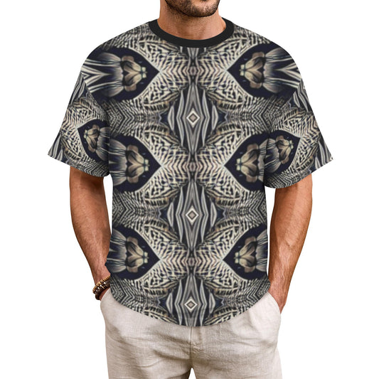 Men's Monochrome Geometric Kaleidoscope Pattern All Over Print Men's All Over Print Ribbed Collar T-Shirt
