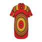 Women's Red Tribal Kaleidoscope Pattern All Over Print Short Sleeve Button Front Shirt Dress