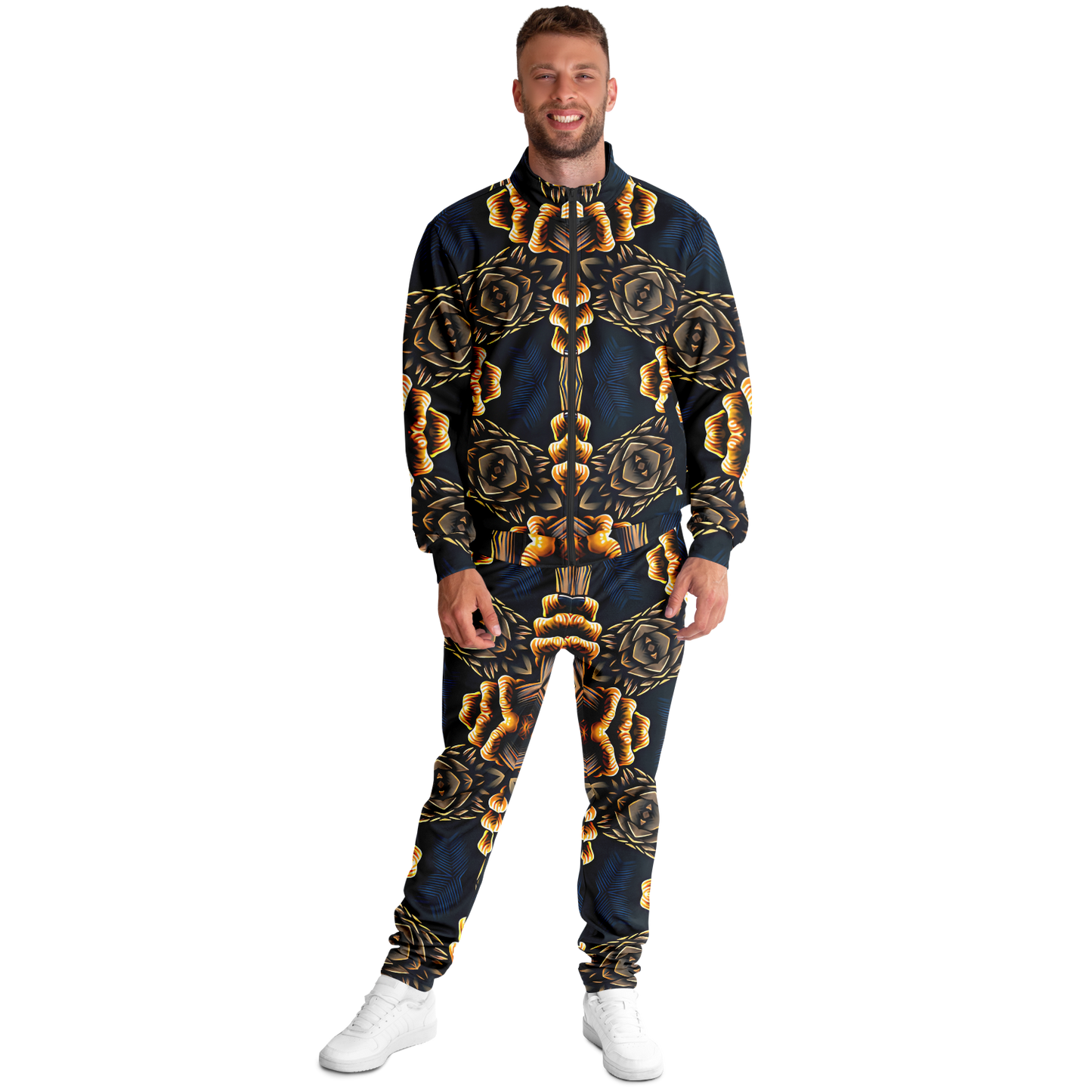 Men's Geometric Gold & Black Pattern Track Jacket and Pants