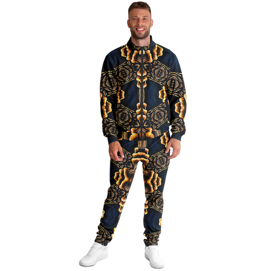 Men's Geometric Gold & Black Pattern Track Jacket and Pants