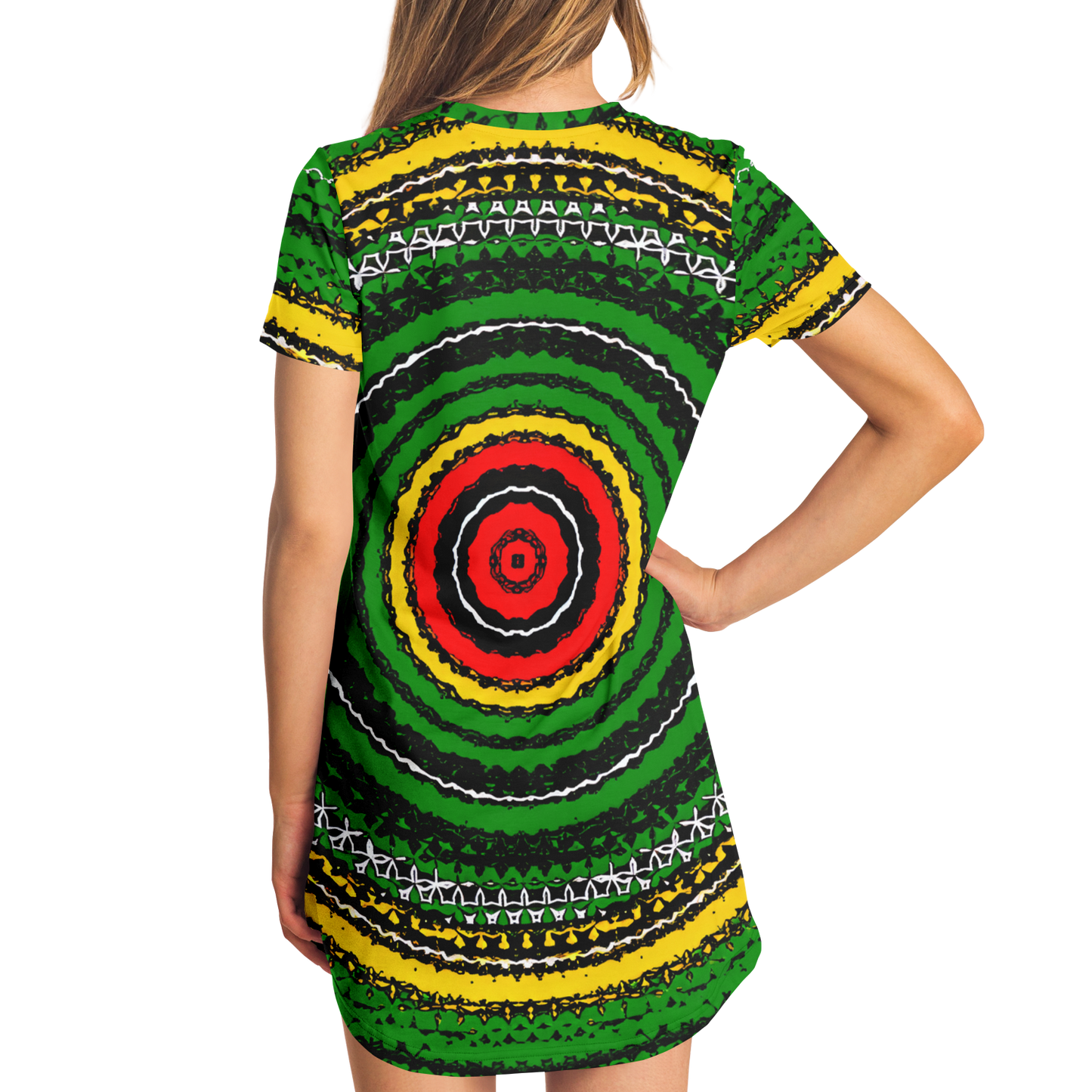 Women's Green Striped with Vibrant Accent Pattern All Over print T-Shirt Dress