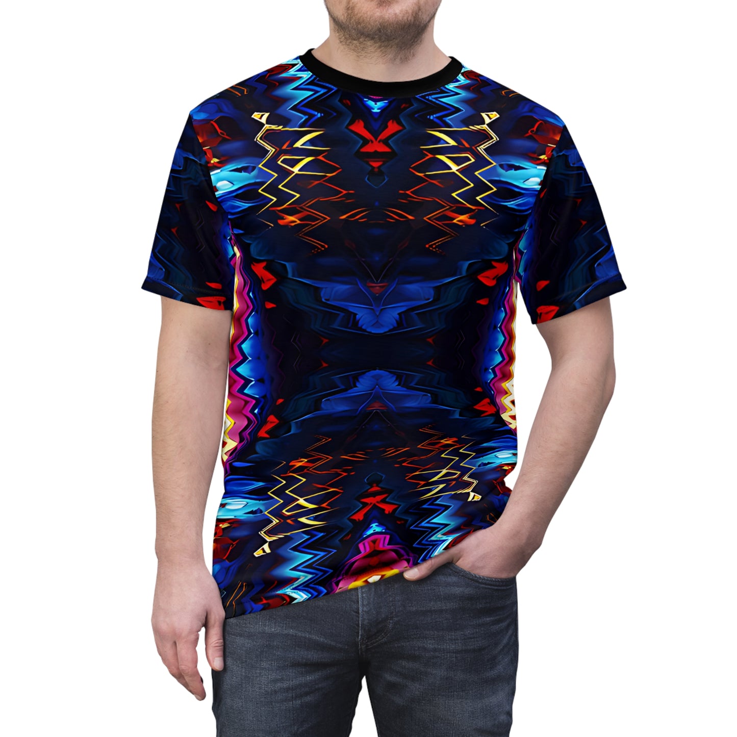 Men's Psychedelic Neon Kaleidoscope All-Over Print Unisex Cut & Sew Tee