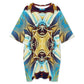 Women's Abstract Teal & Gold Pattern All Over Print Oversized T- Shirt Loungewear