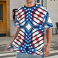 Men's Red White Blue Geometric Pattern All-Over Print All Over Print Ribbed Collar T-Shirt