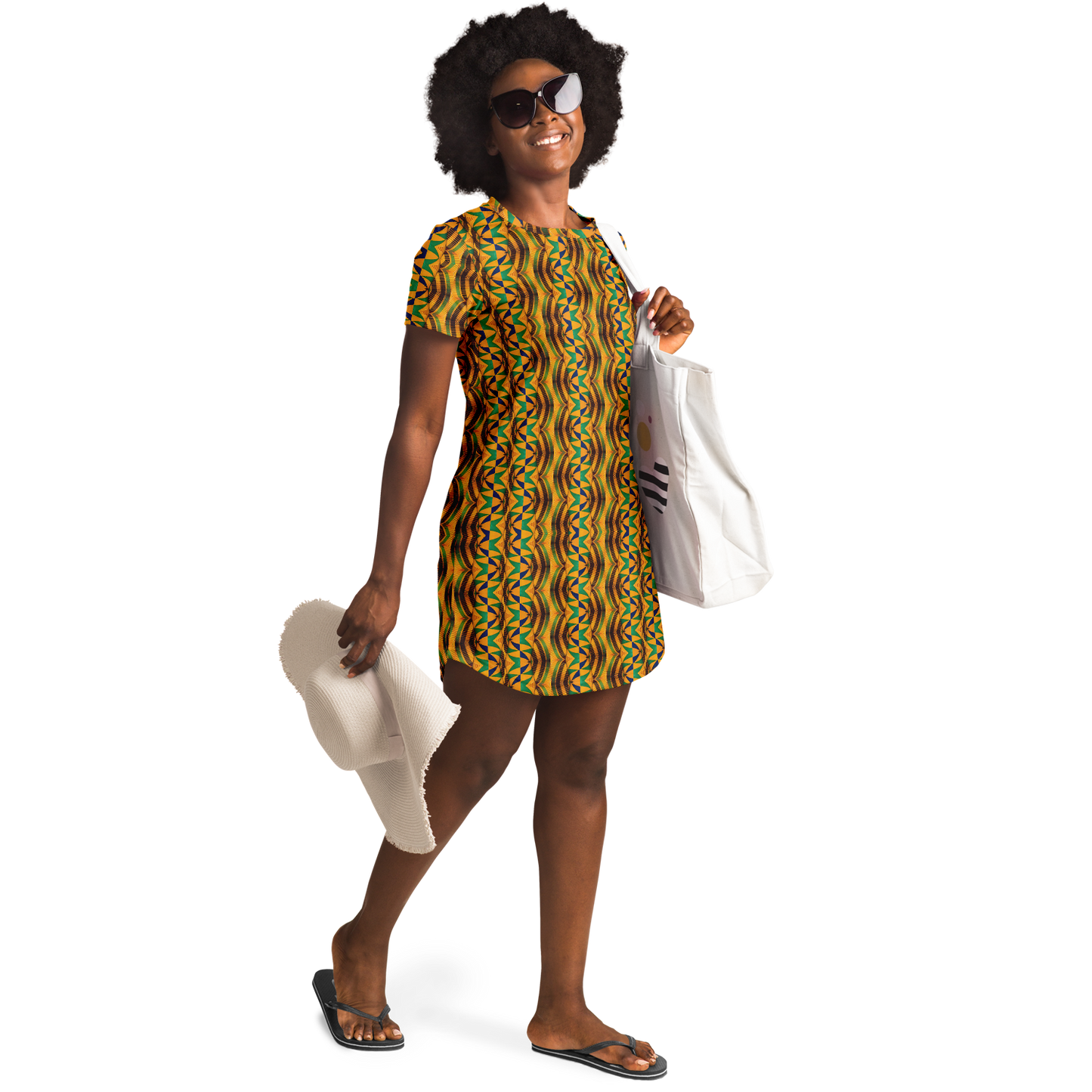 Women's African Kente Geometric Pattern All-Over Print T-Shirt Dress