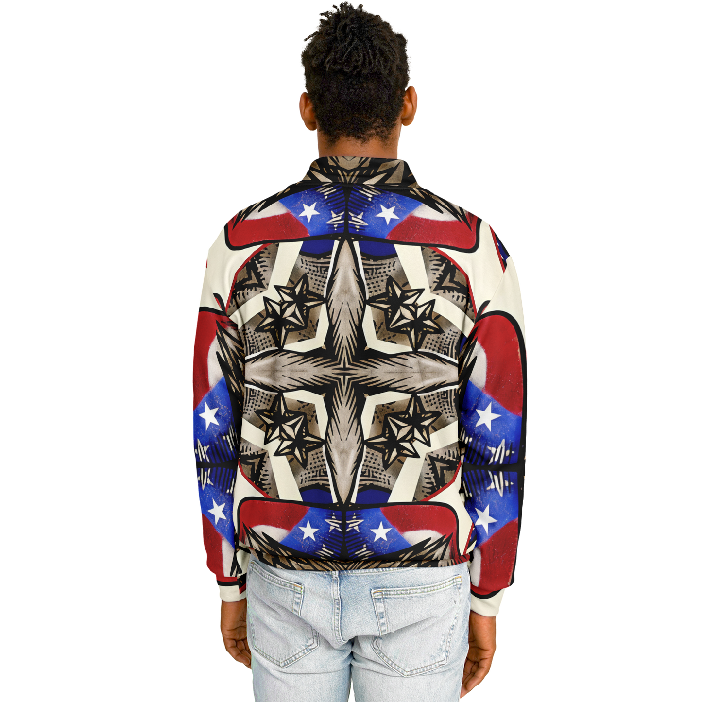 Men's Patriotic Star Kaleidoscope Pattern All-Over Print Baseball Jacket
