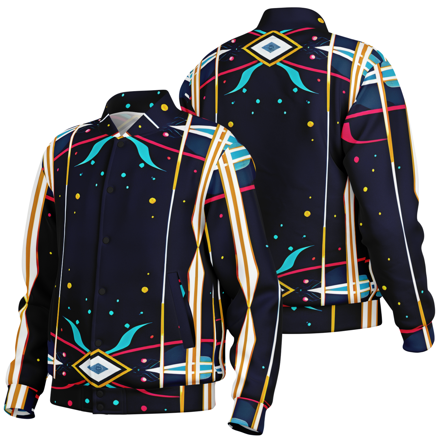 Women's Abstract Neon Geometry Pattern All Over Print Baseball Jacket