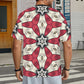 Men's Red & White Geometric Star Pattern All Over Print Cut & Sew Ribbed Collar T-Shirt