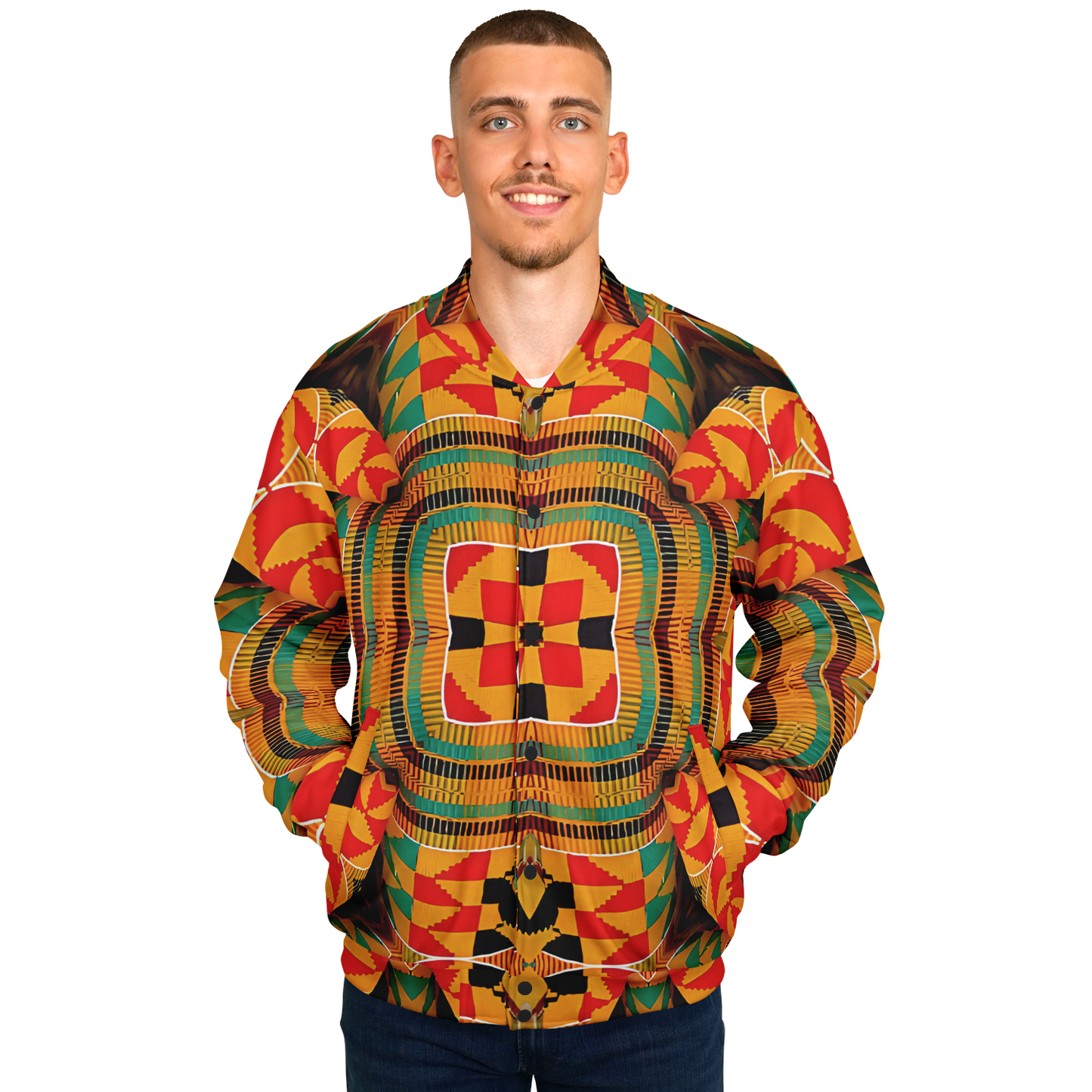 Men's Vibrant African Kente-Inspired Pattern All-Over Print Baseball Jacket