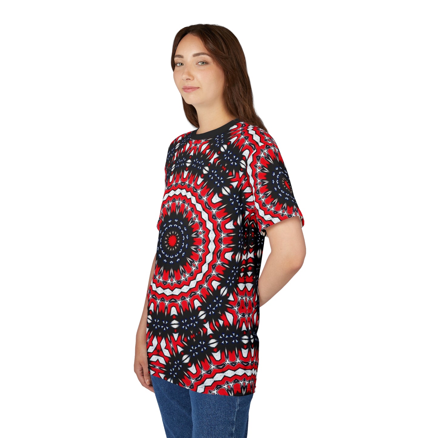 Women's Red, Black & White Psychedelic Pattern All-Over Print Shirt