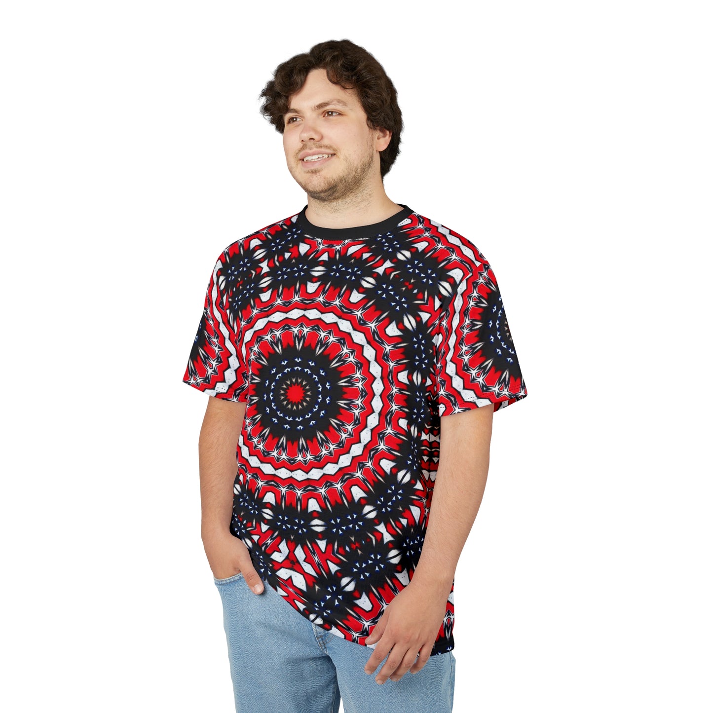 Men's Red, Black & White Psychedelic Pattern All-Over Print Shirt