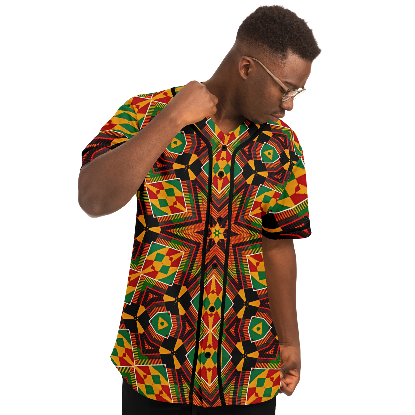 Men's African Kente Geometric Star Pattern All-Over Print Baseball Jersey
