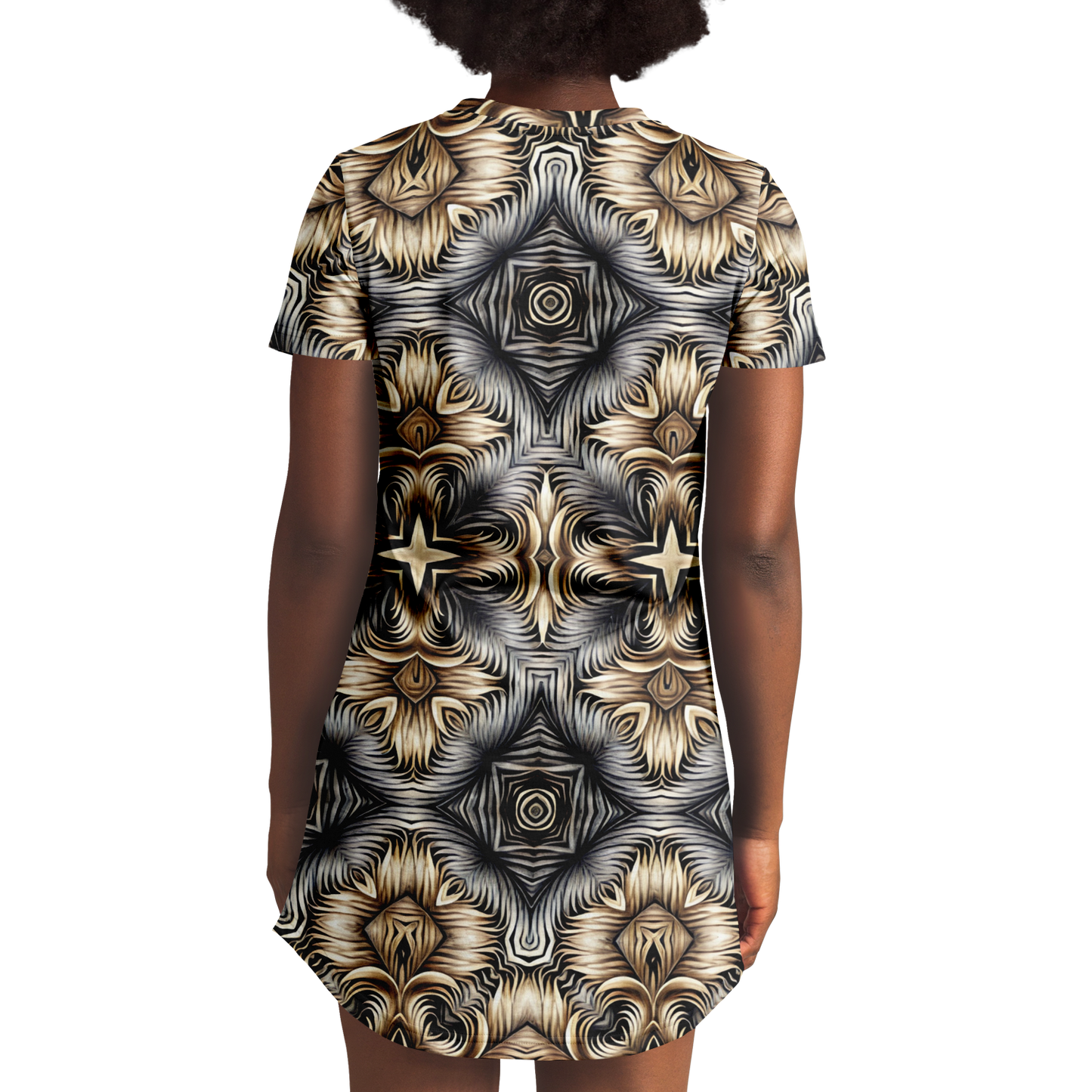 Women's Neutral Geometric Floral Pattern All Over print T-Shirt Dress
