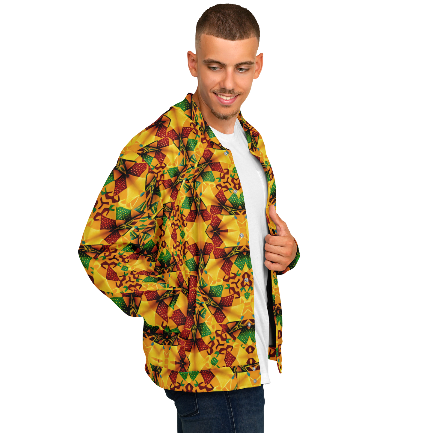Men's Vibrant African Kente Geometric Pattern All Over Print Baseball Jacket