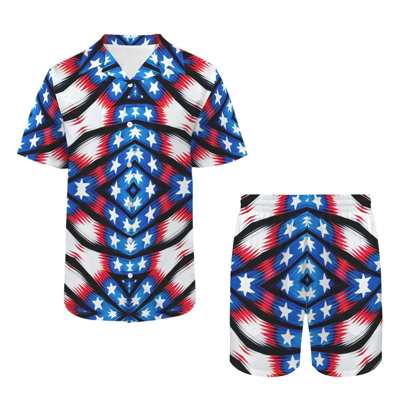 Men's American Flag Pattern All-Over Print Hawaiian Shirt & Shorts Set
