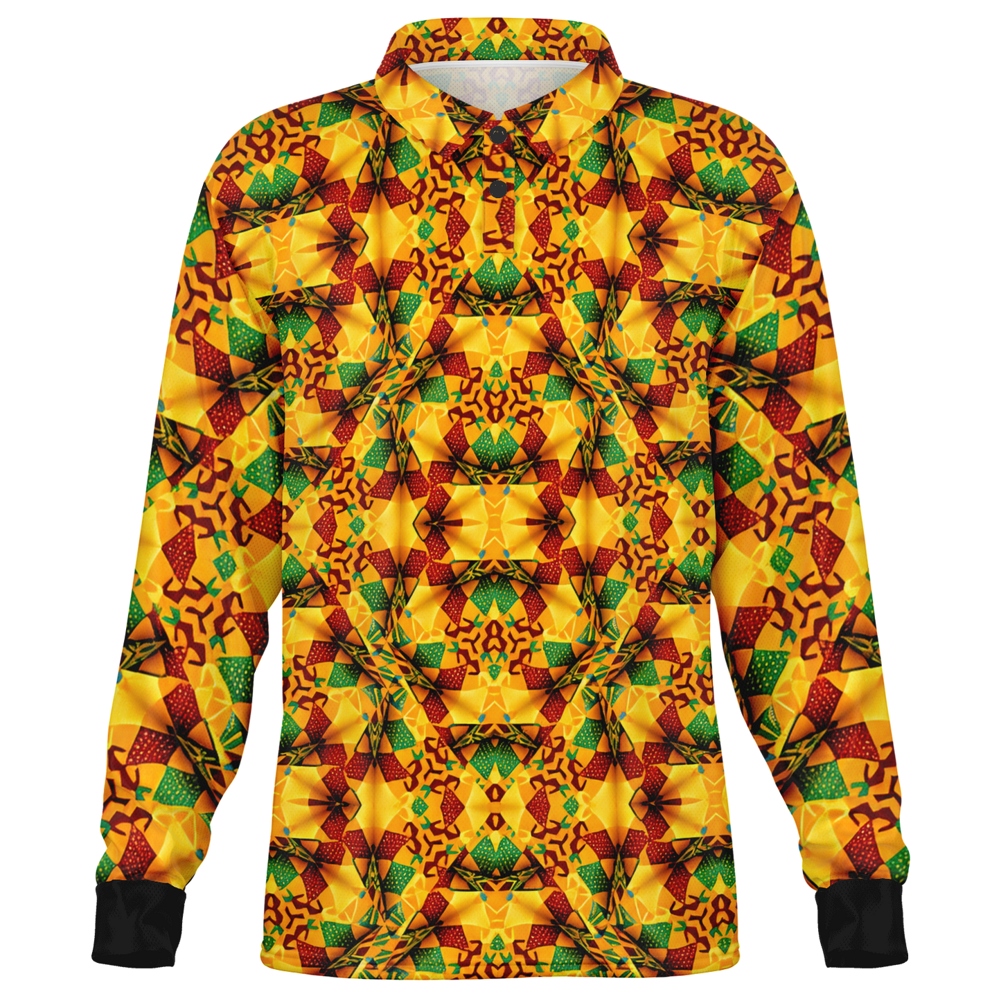 Men’s Vibrant Autumn Kaleidoscope Pattern All Over Print Long Sleeve Polo Shirt