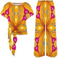 Women's Yellow & Red Heart To Heart Pop Pattern All Over Print Side-Tie Short Sleeve Top & Wide-Leg Pants Set