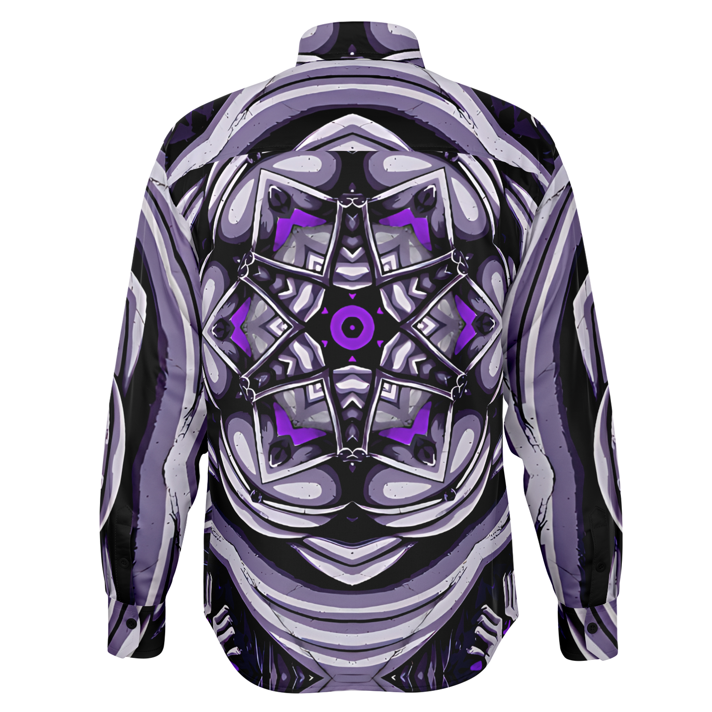 Men's Kaleidoscope Purple Pattern Spread Collar Long Sleeve Button-Down All Over Print Shirt.