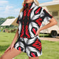 Women's Abstract Red, White & Black Pattern All-Over Print Windbreaker Short Set