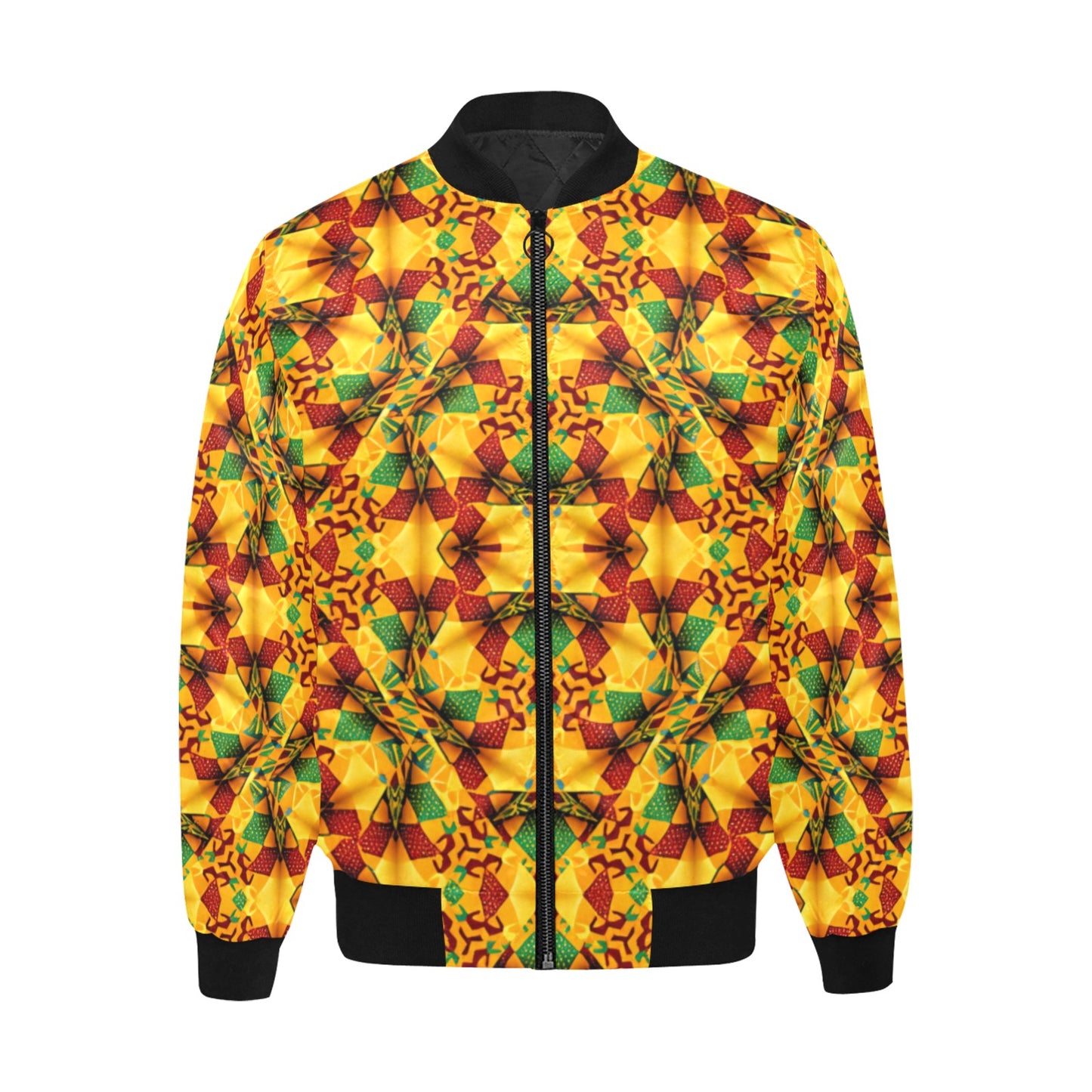 Men's Vibrant Autumn Kaleidoscope Pattern All Over Print Quilted Bomber Jacket